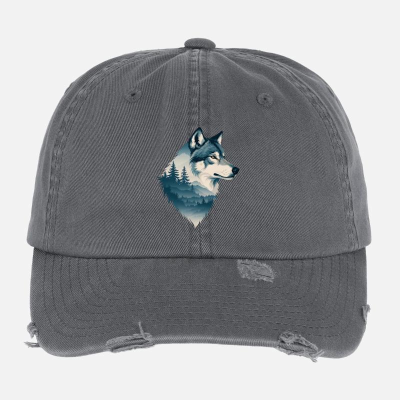 Loup bleu dans la forêt Casquette vintage effet usé Flexfit