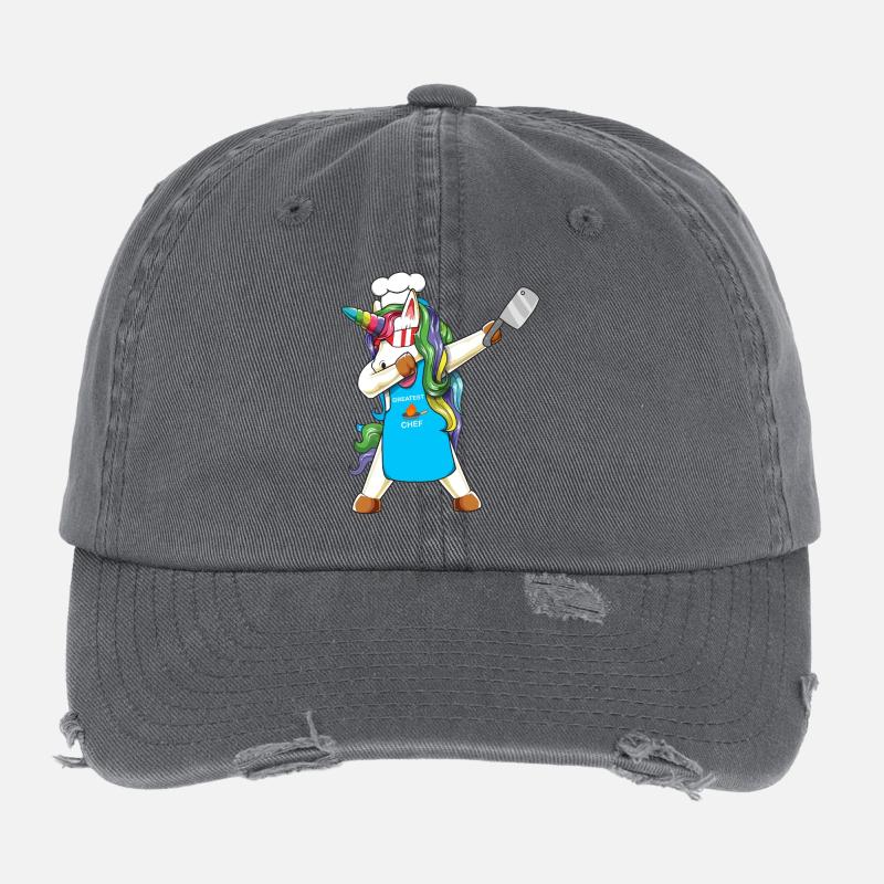 Dabbing Unicorn Greatest Chef Culinary Master Cook Flexfit Vintage Destroyed Cap