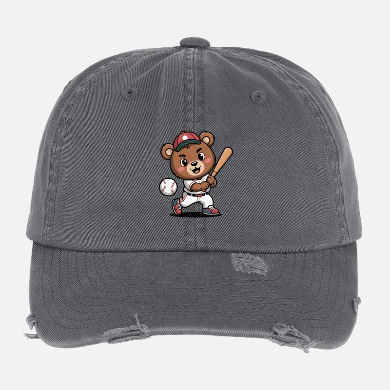 Bear Batter Baseball Hero Flexfit Vintage Destroyed Cap