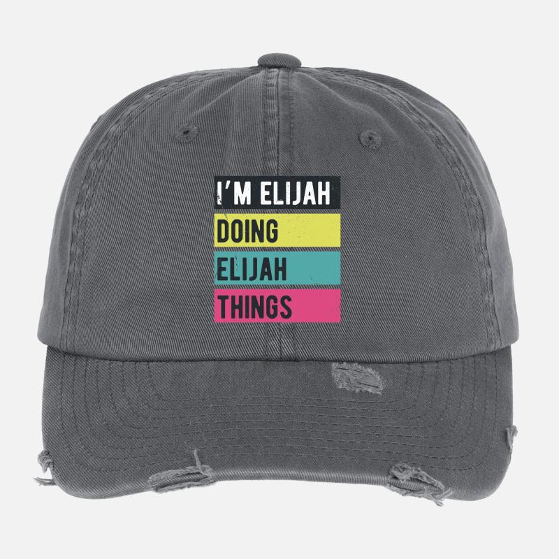 Ich bin Elijah und mache Elijah-Dinge Retro-Farben Flexfit Vintage Destroyed Cap