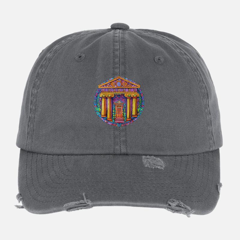 Colorful Temple Circle Ornament Flexfit Vintage Destroyed Cap