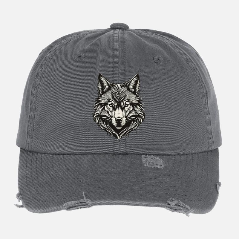 Tête de loup encre gravée Casquette vintage effet usé Flexfit