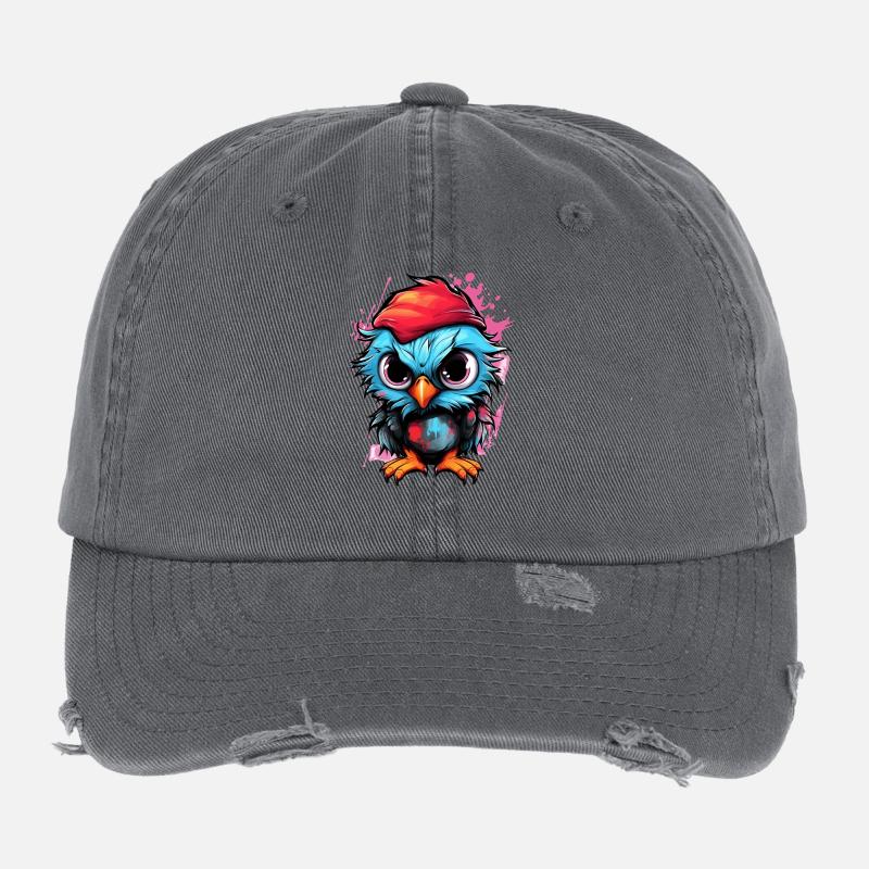 Colorful Owl Pop with Red Hat Flexfit Vintage Destroyed Cap