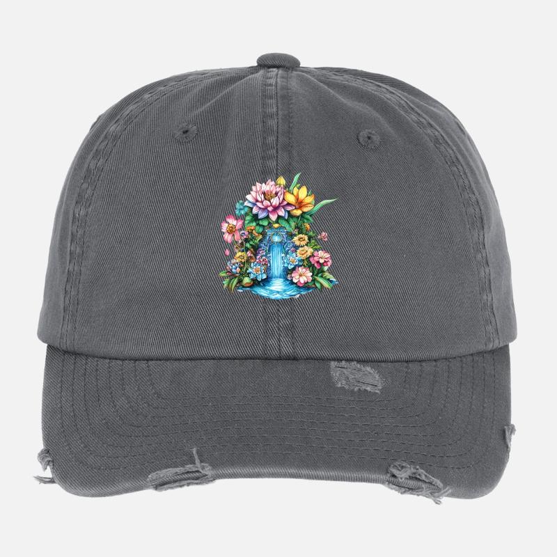 Kaléidoscope de la cascade de fleurs Casquette vintage effet usé Flexfit