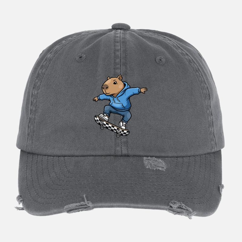 Capybara Skateboard Flexfit Vintage Destroyed Cap