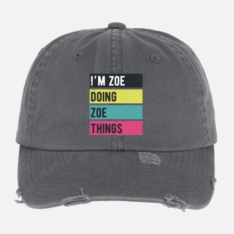 I’m Zoe Doing Zoe Things Retro Colors Flexfit Vintage Destroyed Cap
