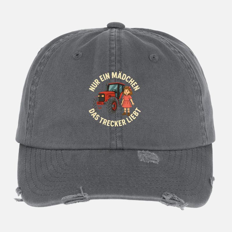 Nur ein Mädchen das Trecker liebt Flexfit Vintage Destroyed Cap