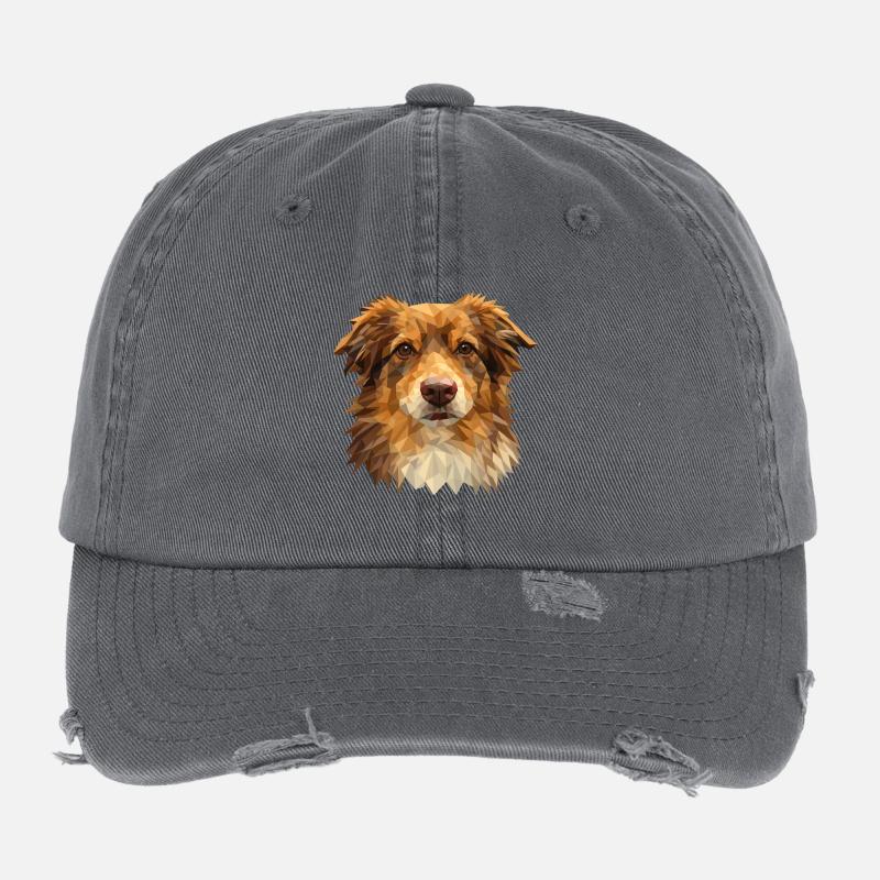 Low Polygon Dog – Geometric Dog Art Design Flexfit Vintage Destroyed Cap
