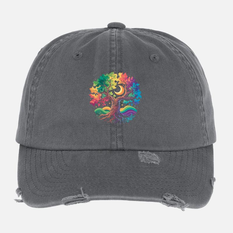 Rainbow Tree Moon Magic Flexfit Vintage Destroyed Cap