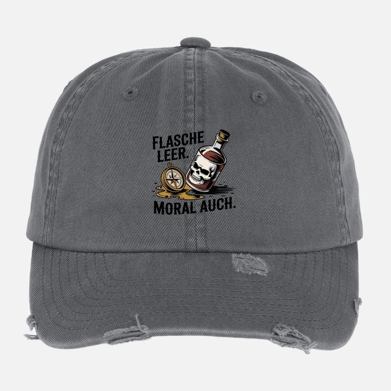 Bottle Empty Morale Also Skull Compass Alcohol Flexfit Vintage Destroyed Cap