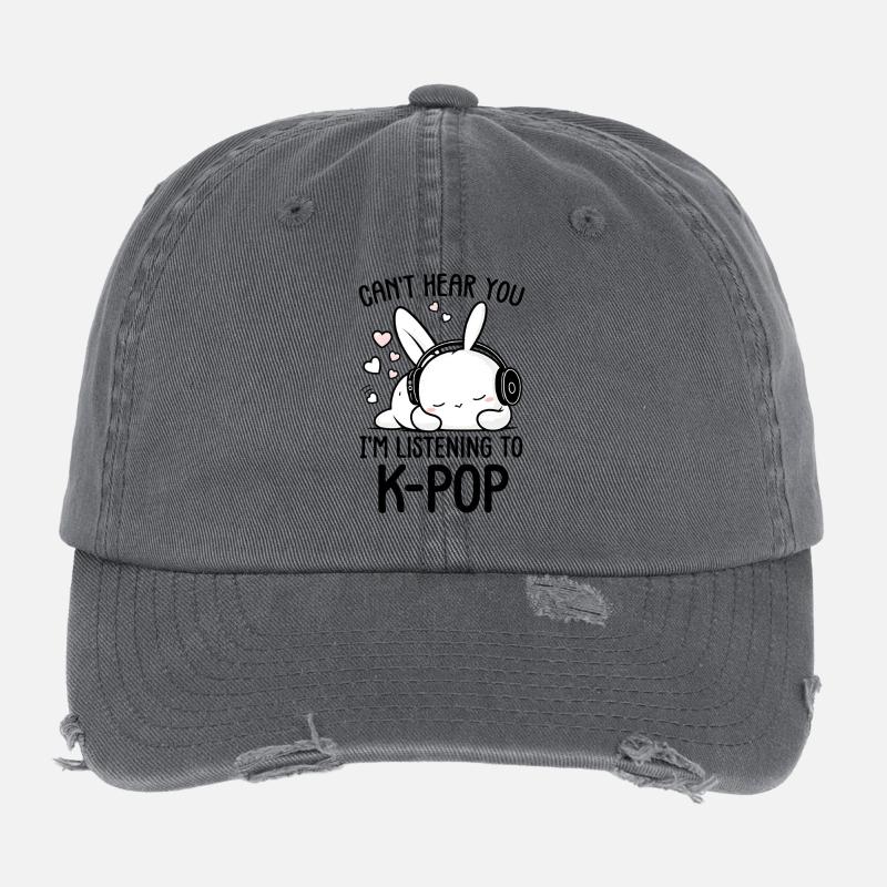 Lapin calme en écoute K-Pop Casquette vintage effet usé Flexfit