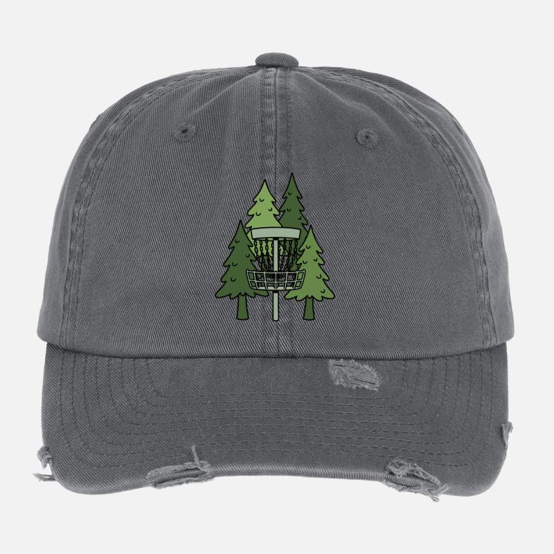 Scène drôle de disc golf dans la forêt Casquette vintage effet usé Flexfit