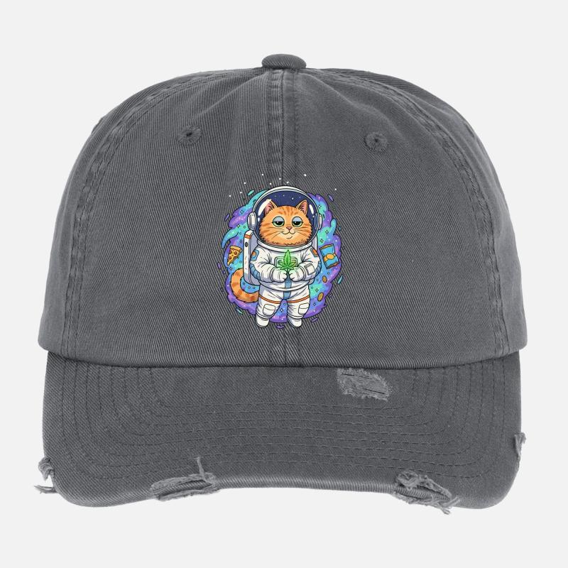 Space Weed Cat Flexfit Vintage Destroyed Cap
