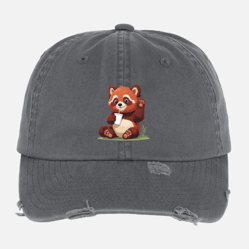 Red Panda with Straw Flexfit Vintage Destroyed Cap