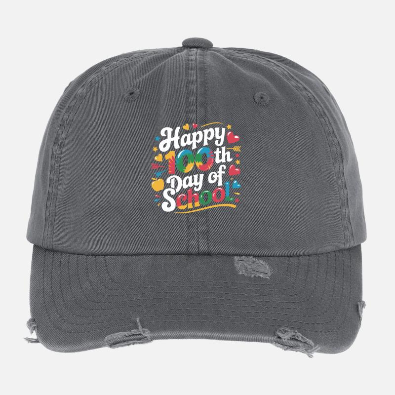Hundredth Day of School Design Flexfit Vintage Destroyed Cap