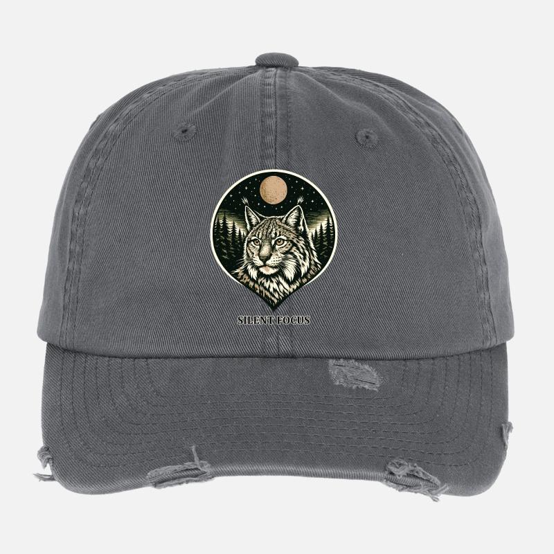 Silent Focus - Lynx dans le style de la gravure sur bois Casquette vintage effet usé Flexfit