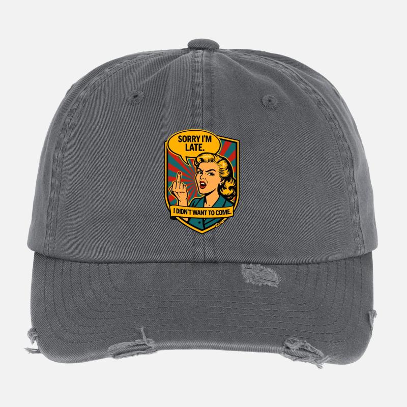 Sorry, Delayed – Retro Provocation Flexfit Vintage Destroyed Cap