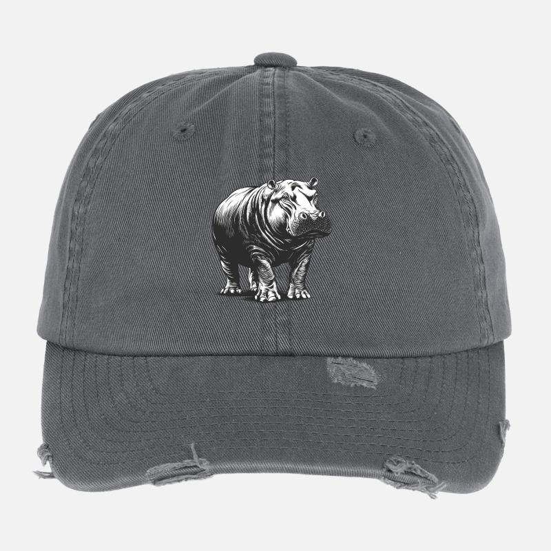 Hippo Linienstil Schwarzweiß Flexfit Vintage Destroyed Cap