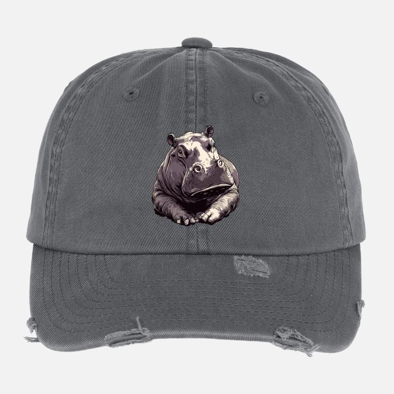Hippo Charm Drawing Flexfit Vintage Destroyed Cap