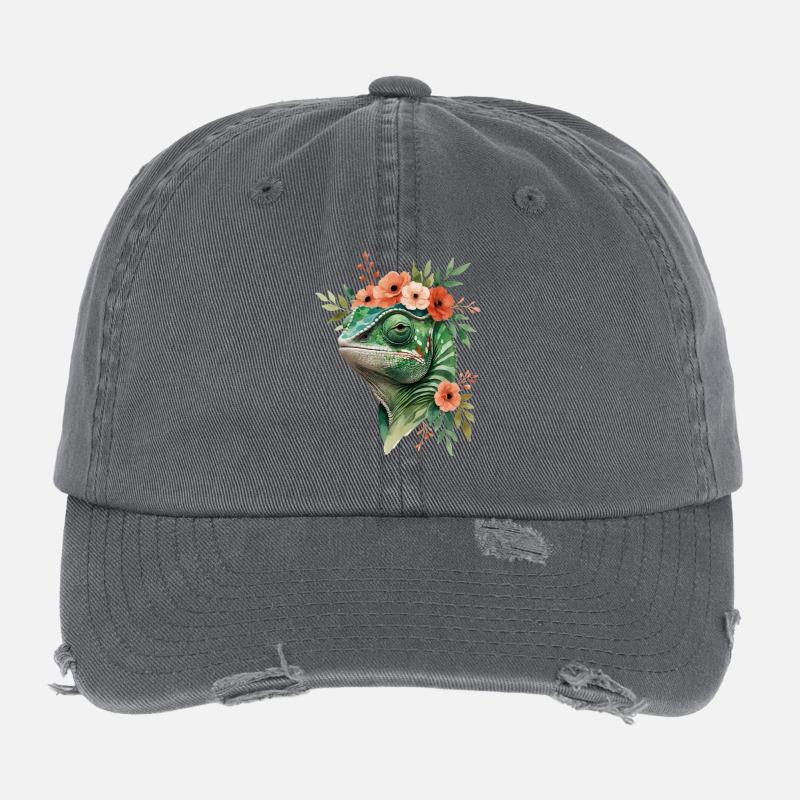 Couronne de fleurs avec caméléon Casquette vintage effet usé Flexfit