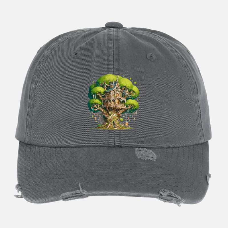 Château de la cabane dans les arbres dans la forêt du monde Casquette vintage effet usé Flexfit