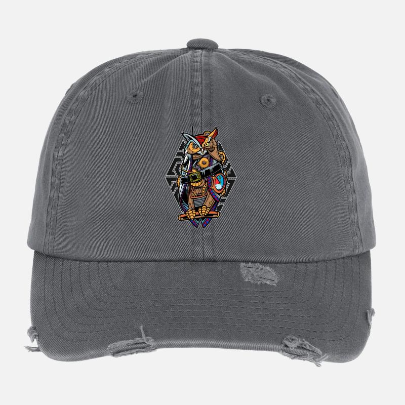 Steampunk-Eule mit Zahnrädern Mystisch Mechanisch  Flexfit Vintage Destroyed Cap