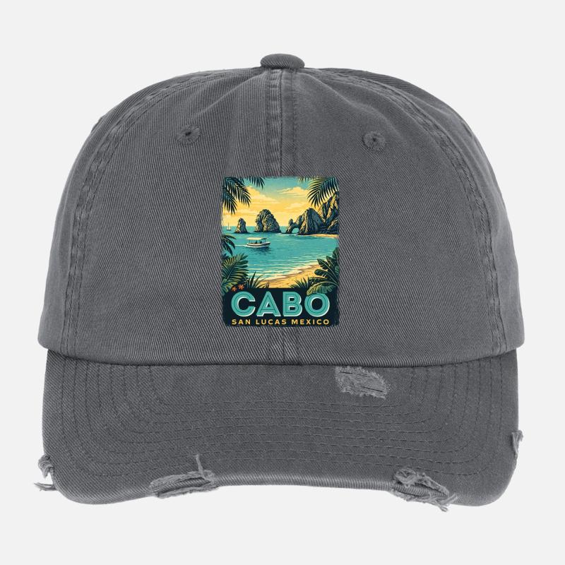 Cabo San Lucas Mexiko Retro Spring Break Kreuzfahrt Flexfit Vintage Destroyed Cap