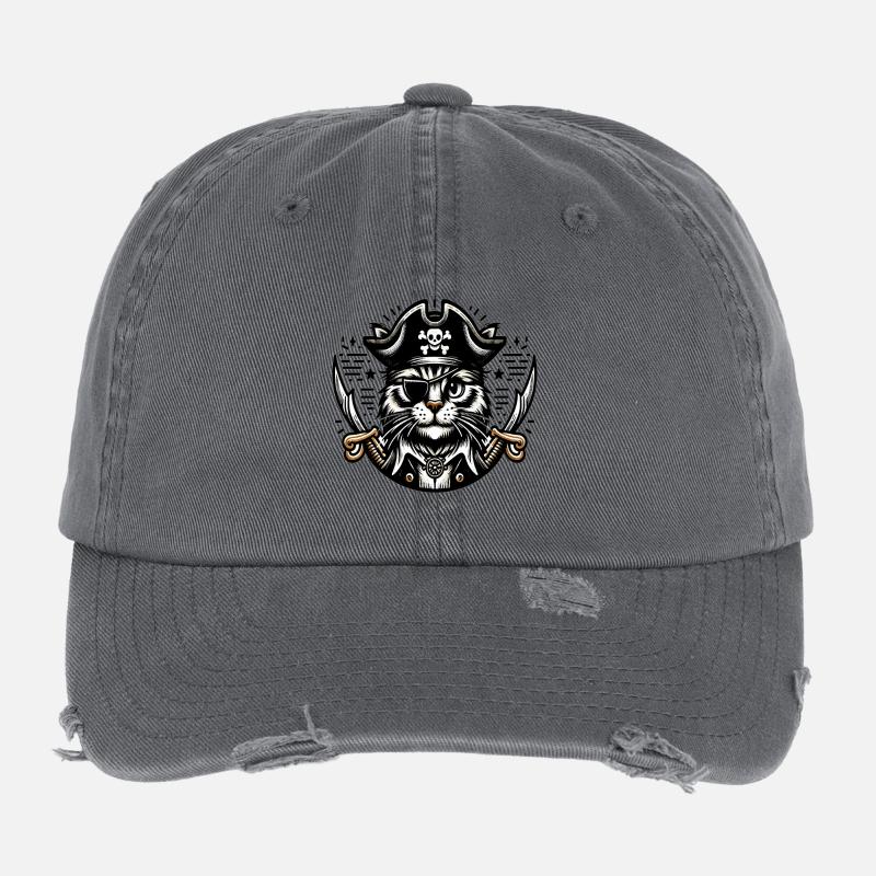 Chat Pirate : Chat pirate avec cache-œil Casquette vintage effet usé Flexfit