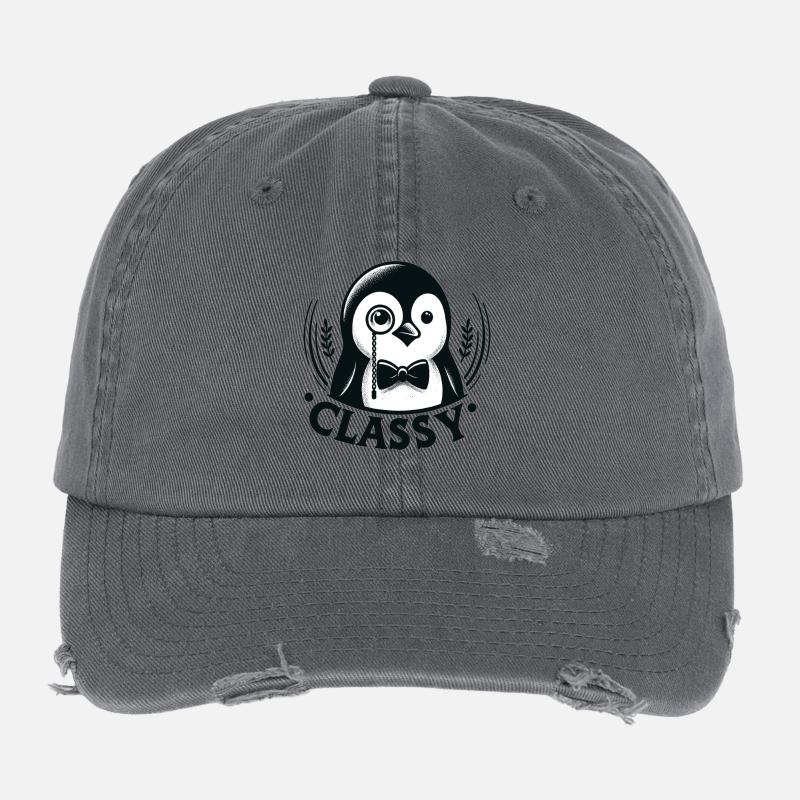 Elegant penguin with monocle Flexfit Vintage Destroyed Cap