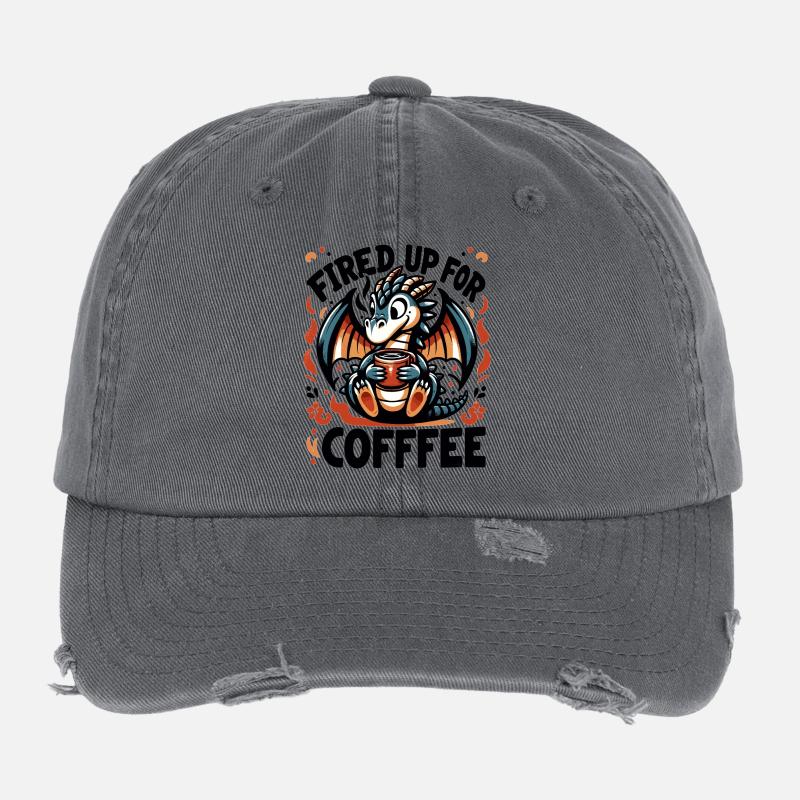 Joie de feu du Dragon du Café - Casquette vintage effet usé Flexfit - charbon