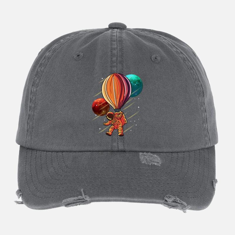Space Adventure Balloon Astronaut Flexfit Vintage Destroyed Cap