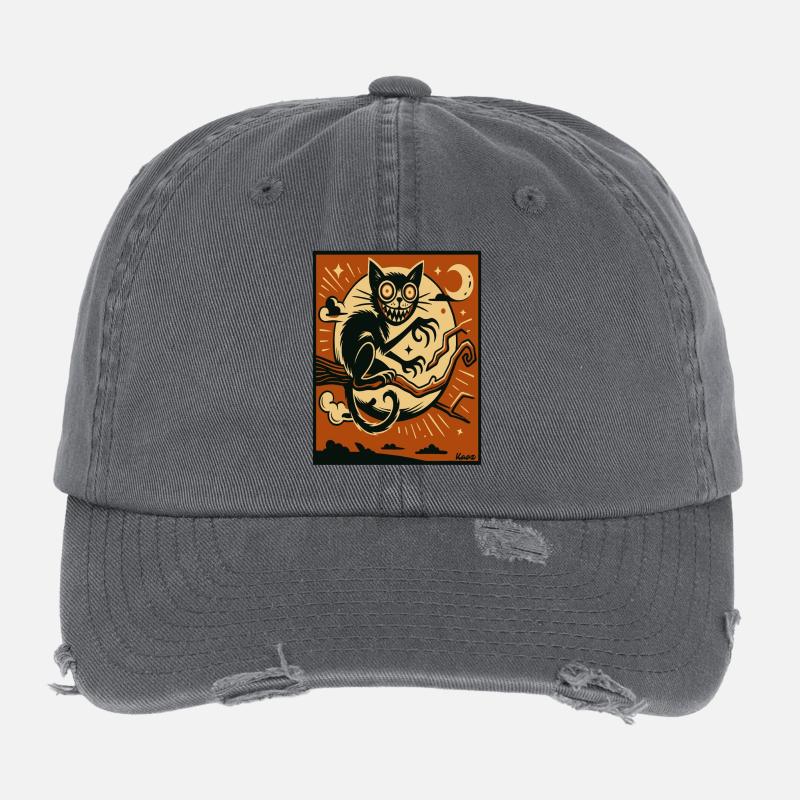 Démon Chat de la Lune dans la Lune d’Automne Casquette vintage effet usé Flexfit