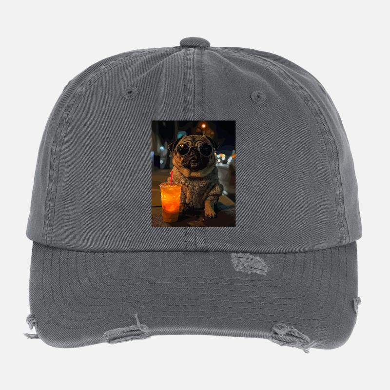 Mops mit Eisdrink Flexfit Vintage Destroyed Cap