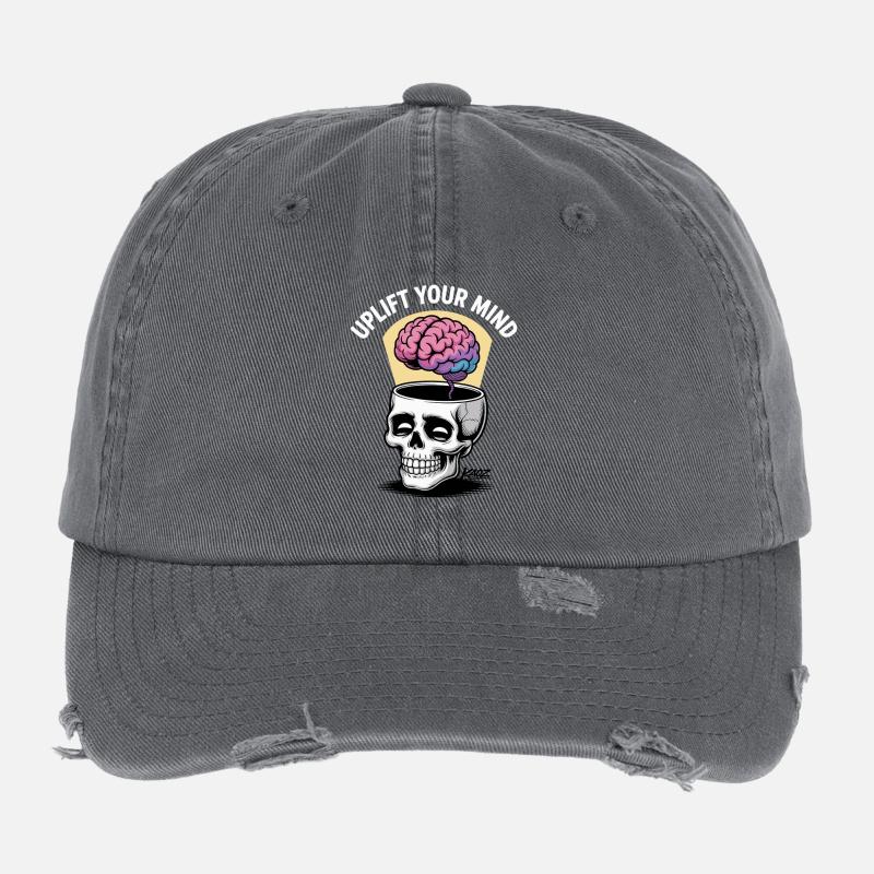 Totenkopf und schwebendes Gehirn, uplift your mind Casquette vintage effet usé Flexfit