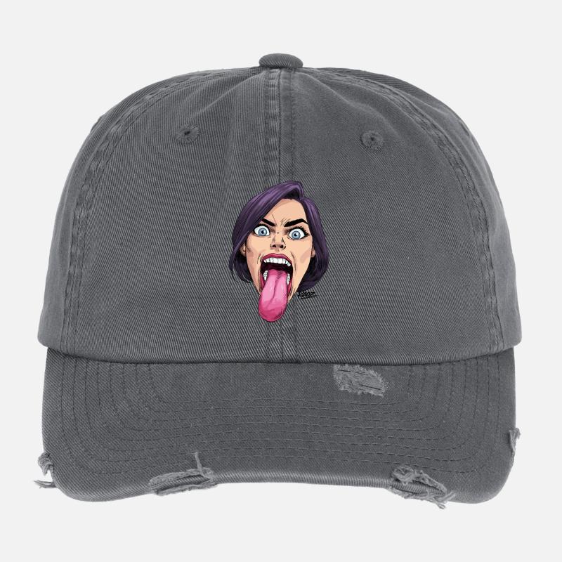 Tongue Out: Comic Expression Flexfit Vintage Destroyed Cap