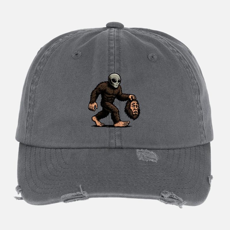 Bigfoot Alien Sasquatch UFO Science Fiction Flexfit Vintage Destroyed Cap