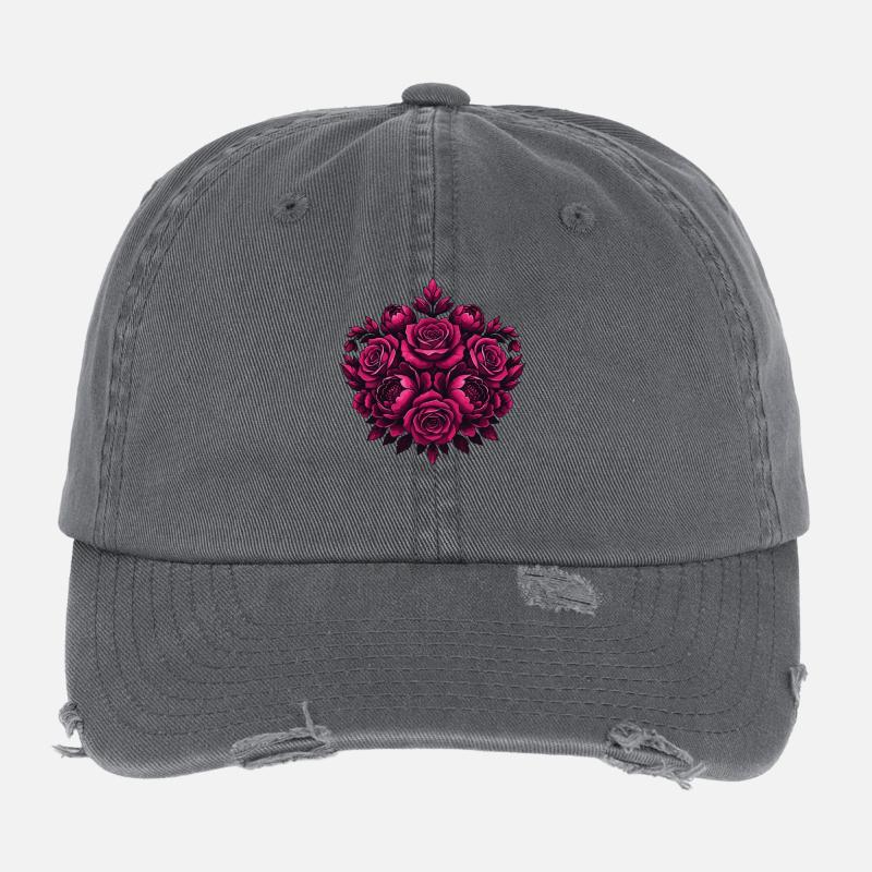 Mandala de fleurs roses Casquette vintage effet usé Flexfit