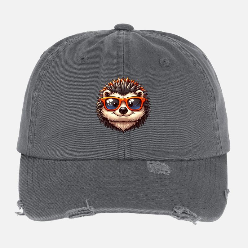 Hedgehog with sunglasses Hedgehog Sarcasm Animal lover Flexfit Vintage Destroyed Cap