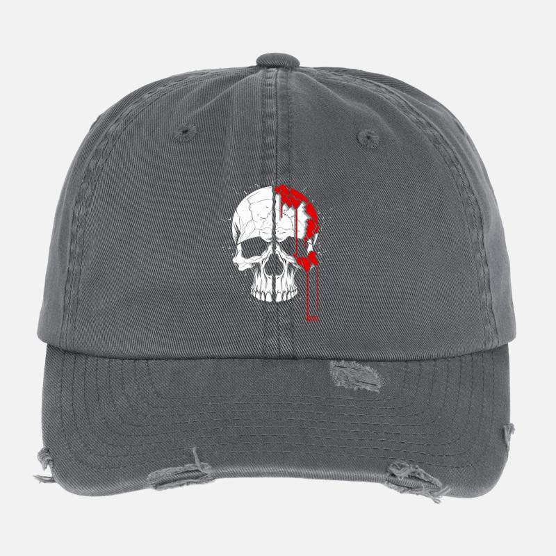 Geteilter Totenkopf mit roter Farbe Flexfit Vintage Destroyed Cap