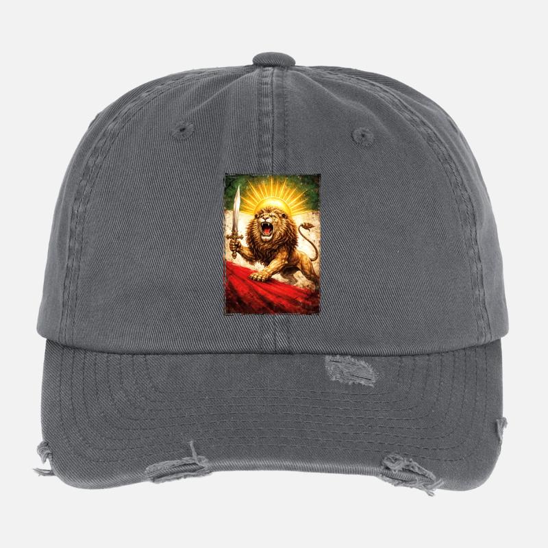 Lion Persia Iran Flag Flexfit Vintage Destroyed Cap