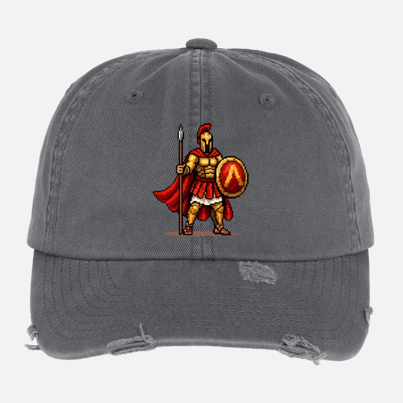 Pixel Art du Guerrier Spartiate Casquette vintage effet usé Flexfit