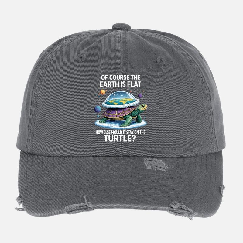 Turtle Flat-Earth Saying Flexfit Vintage Destroyed Cap