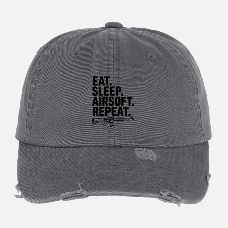 Eat. Sleep. Airsoft. Repeat. Flexfit Vintage Destroyed Cap