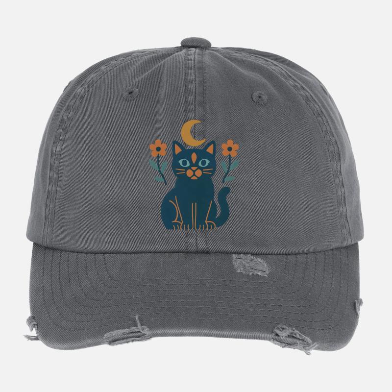 Moonlight Cat Dreams Flexfit Vintage Destroyed Cap