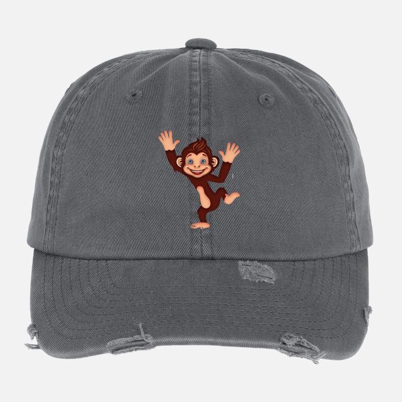 Happy Dancing Monkey Cute Jungle Cartoon Art Flexfit Vintage Destroyed Cap