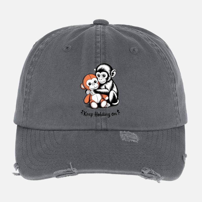 Monkey Hug Keeps Holding On Flexfit Vintage Destroyed Cap