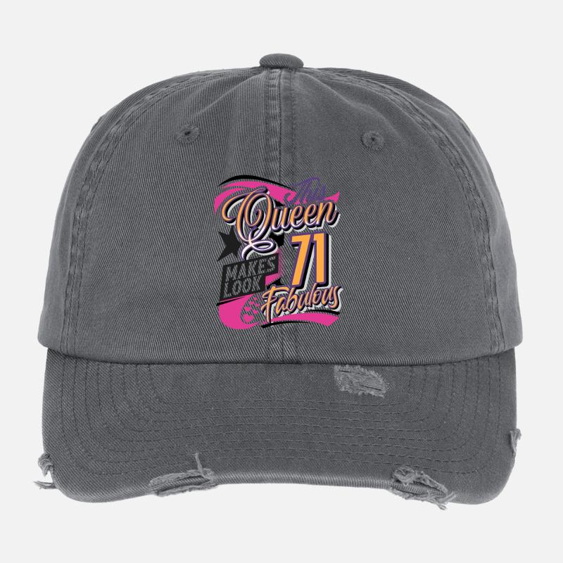 71st Birthday Queen Flexfit Vintage Destroyed Cap