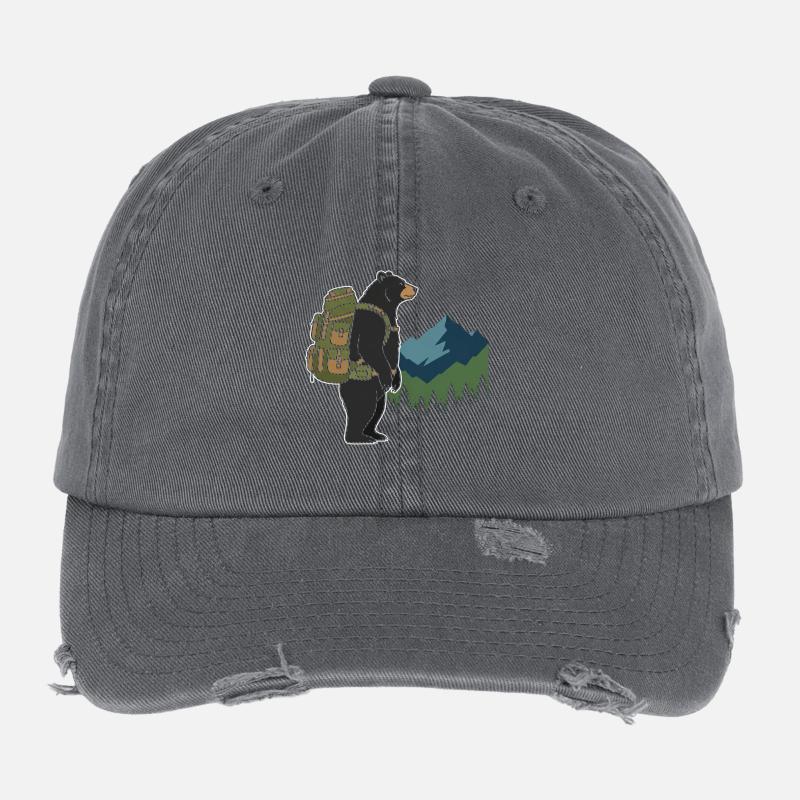 Bear with backpack in front of mountain landscape Flexfit Vintage Destroyed Cap