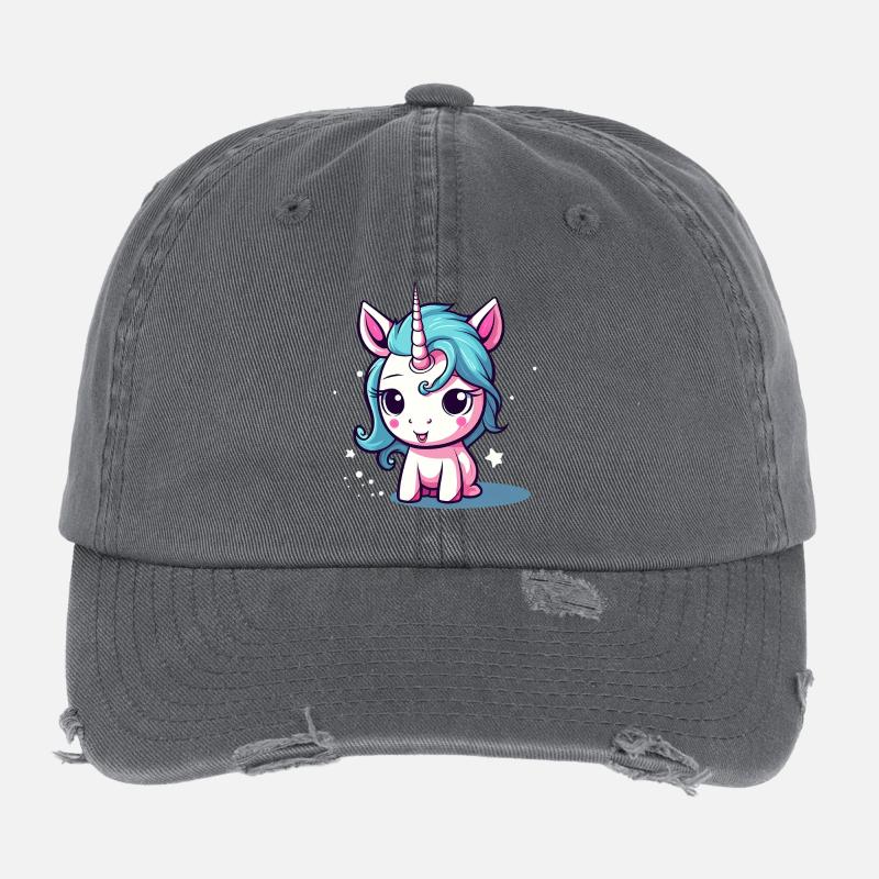 Blauhaariges Einhornchen Sticker Flexfit Vintage Destroyed Cap