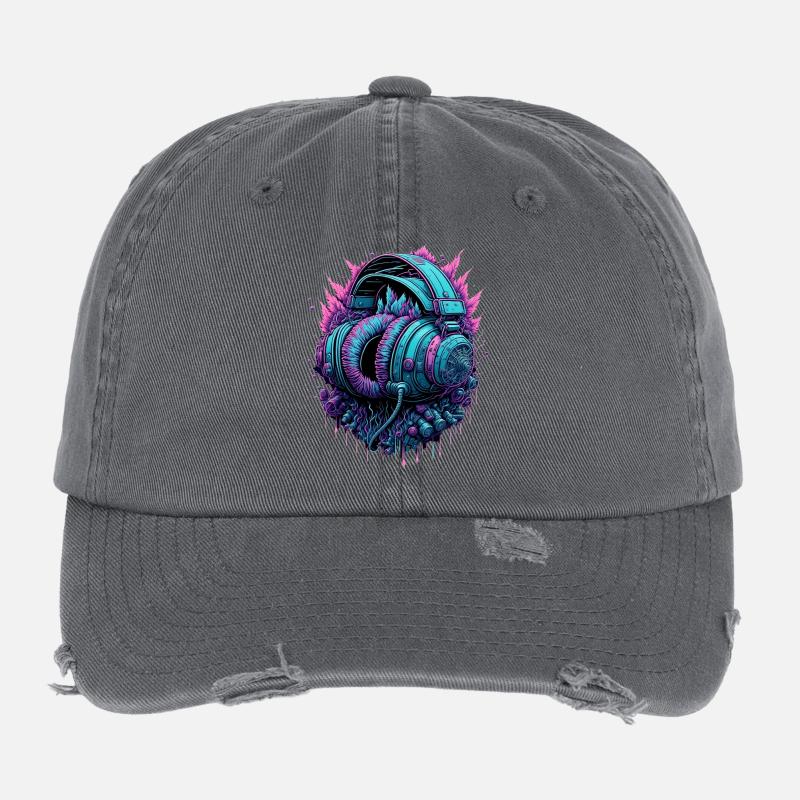 DJ casque cyberpunk Casquette vintage effet usé Flexfit